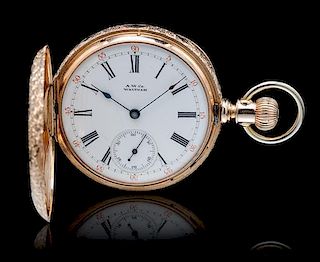 A 14 Karat Rose Gold 'Riverside' Hunter Case Pocket Watch, Waltham, Circa 1890,