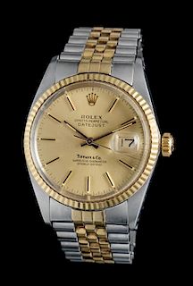 A Stainless Steel and Yellow Gold Ref. 16013 Datejust Wristwatch, Rolex for Tiffany & Co.,