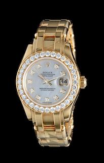 An 18 Karat Yellow Gold and Diamond Ref. 80298 Datejust 'Pearlmaster' Wristwatch, Rolex,
