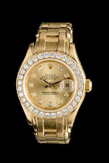 * An 18 Karat Yellow Gold and Diamond Ref. 69298 Oyster Perpetual Datejust 'Pearlmaster' Wristwatch, Rolex,