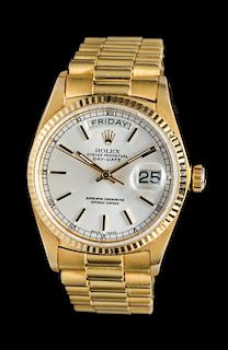 An 18 Karat Yellow Gold Ref. 18038 Oyster Perpetual Day-Date 'President' Wristwatch, Rolex