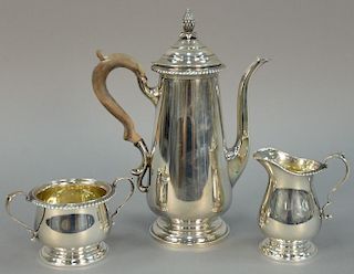 Three piece sterling silver tea set including teapot (ht
