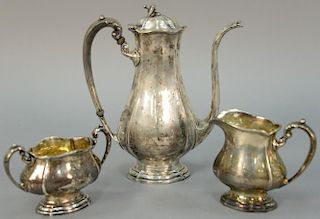 Whitings sterling silver tea set (top finial as is), ht