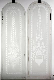 ENGRAVED AND FROSTED ARCHITECTURAL PANELS, PAIR