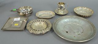 Lot of sterling silver to include plates, small dishes, porringer, and creamer