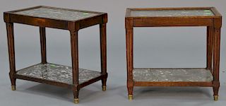 Pair of Louis XVI style tables each with inset grey marble, (three marbles with crack). ht.16in.