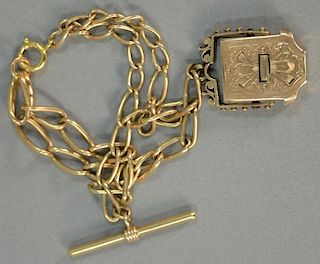 14K watch fob with linked chain. 34 grams.