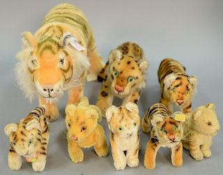 Group of eight stuffed Steiff large cats to include tigers, cheetahs, etc.