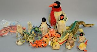 Group of seventeen stuffed Steiff mohair animals to include two crabby, lobster, two seals, two fish, sea shell, two snails,