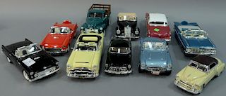 Group of ten 1950's model cars including Rose 1955 Imperial 1:18 scale, yellow 1953 Packard Caribbean 1:18 scale, red 1957 Fo