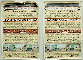 Two posters/lithographs New York World's Fair 1939 and The American Railroads on Parade by Masters. 41" x 27"