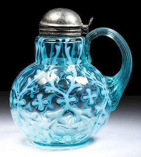 OPALINE BROCADE / SPANISH LACE - BALL-SHAPE MOULD SYRUP PITCHER