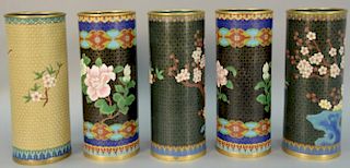 Set of five cloisonne sleeve form vases