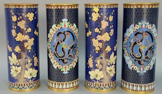 Two pairs of large cloisonne sleeve form vases