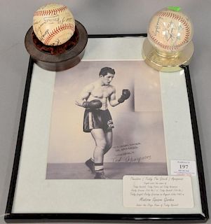 Three signed sports memorabilia items to include signed photo of boxer Theodore (Teddy the Greek) Aposporos (sight size : 9 1