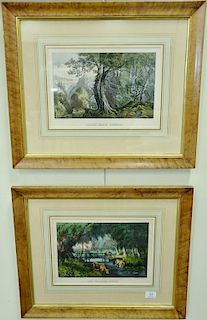 Group of three Currier & Ives colored lithographs including "Forest Scene Summer" (9 1/2" x 13 1/2"), "The Peaceful River" (