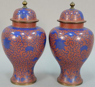 Pair of cloisonne covered urns
