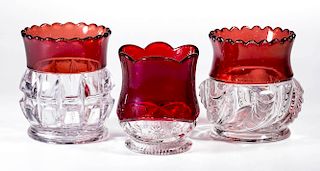 ASSORTED RUBY-STAINED EAPG TOOTHPICK HOLDERS, LOT OF THREE