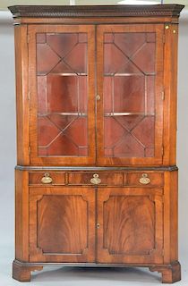 Mahogany corner china cabinet in two parts. ht. 92in., wd. 58in., dp. 28in.
