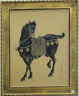 Hasegawa, oil on paper, Ming Horse, signed lower right, Art Lore label on verso 41 1/2" x 32".