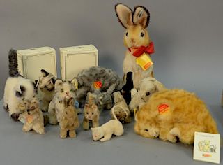 Group of fourteen Steiff mohair stuffed animals mostly Steiff to include Manni, small rabbit with movable head, small rabbit