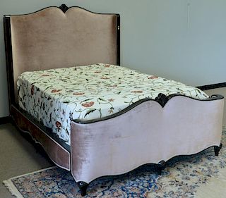 Queen size mahogany bed with upholstered headboard and footboard. ht. 66in.