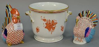 Three Herend porcelain pieces to include Herend Hungary iron red fishnet and multicolor Thanksgiving turkey, Herend rust red