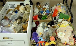 Group of approximately 70 small Steiff stuffed animals including Milka-Kuh, Wally, nine mice (including Musik Mouse), chinchi
