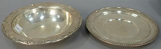 Two piece lot of sterling silver including Grand Colonial bowl (ht.2in., dia.10 1/2in) and separate plate (dia.10in.). 21.7 t