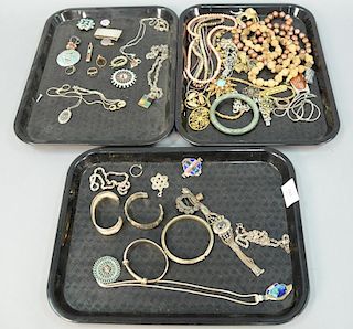 Three tray lots of silver, turquoise, and costume jewelry including several signed pieces.
