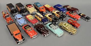 Group of twenty-three 1940's model cars including 1949 Ford Custom Woody Wagon, 1947 Cadillac Series 2, 1940 Ford Deluxe Busi