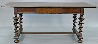Walnut library table on twisted legs with one drawer. ht.30 1/2in., top: 30in. x 71 1/2in.