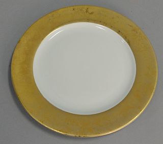 Set of eighteen Philippe Deshoulieres Limoges dinner plates, porcelain with gold border, marked Philippe Deshoulieres Porcela