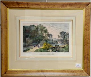 Pair of Currier & Ives colored lithographs including "On the Coast of California" and "Summer Morning", sight size 9 1/4" x 1