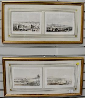 Group of four pairs of USPRR colored lithographs of the west including "Mission of San Diego" and "Los Angeles", "Sierra Neva