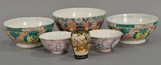 Six piece porcelain lot including five Russian export porcelain bowls and small satsuma vase. ht: 2in. to 3 3/4in.