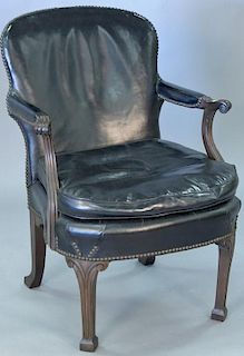 Chippendale mahogany armchair with leather upholstery, early 20th century.