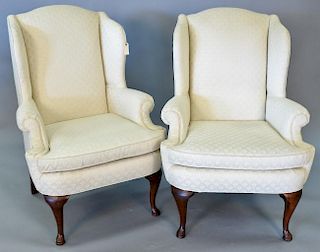 Pair of Hitchcock Colebrook Collection upholstered Queen Anne style wingback chairs.