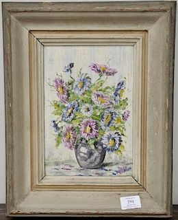 Oil on board still life of flowers in vase signed lower right F