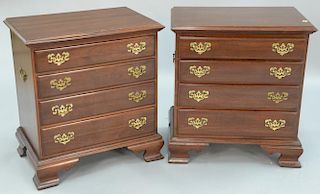 Pair of Ethan Allen diminutive mahogany Chippendale four drawer chests on ogee feet