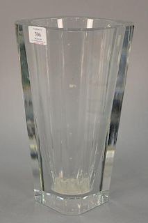 Large heavy Baccarat French crystal vase in square form marked Baccarat France on bottom. ht. 11 3/4in.