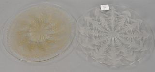 Two Rene Lalique crystal chargers to include clear and frosted glass plate decorated in dandelion leaf pattern marked in mold