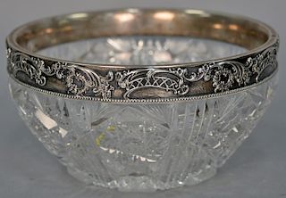 Victorian cutglass bowl with sterling silver rim, marked sterling S346 102 925.