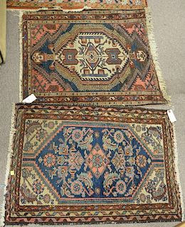 Three Hamaden Oriental throw rugs, (2'6" x 4"), (2' x 2'10"), (2'2" x 2'6").