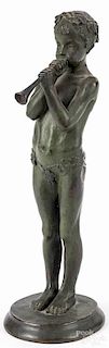 Edith Field (American 20th c.), patinated bronze of a boy with a horn, stamped Roman Bronze Works