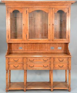Two part Contemporary hutch with three electric plug holes in back