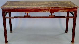 Chinese hall table with carved skirt. ht. 33in. top: 24" x 62 1/2".