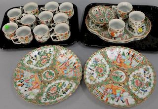 Eighteen piece lot to include Rose Medallion including tray, small bowl, and 14 cups along with a pair of Chinese Famille Ros