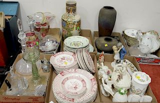 Group of seven box lots including seven box lots of glass and china to include Vandermark art glass perfume bottle, crystal p