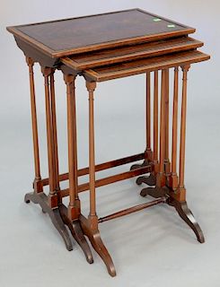 Nest of three Smith and Watson tables with banded inlaid tops